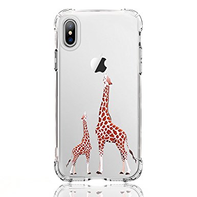 iPhone X Case,iPhone 10 Case, LUOLNH [New Creative Design] Flexible Soft TPU Silicone Gel Soft Clear Phone Case Cover for iPhone X 2017( 2 Giraffe)