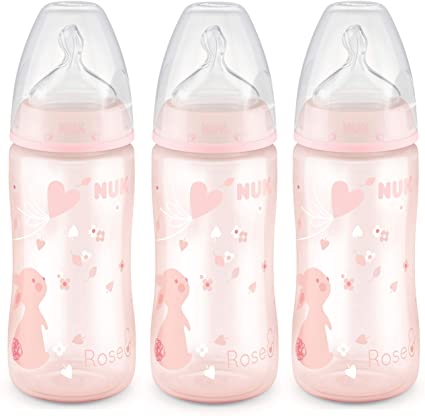 NUK Smooth Flow Anti-Colic Bottle, 10 Oz, 3 Pack, Pink Bunnies