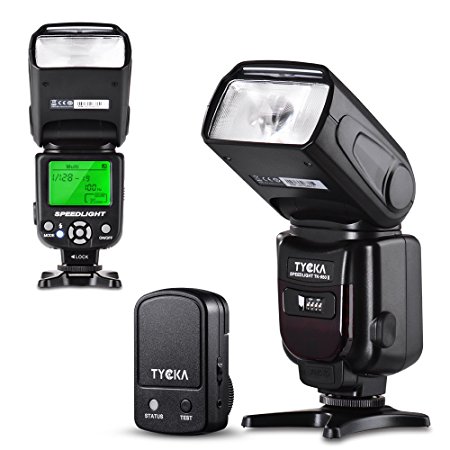Tycka Basics Speedlight Flash with 2.4G wireless trigger remote, LCD display, M Multi S1 S2 flash modes, overheating protection for Canon Nikon Sony Olympus Pentax DSLR Cameras with standard hot-shoe