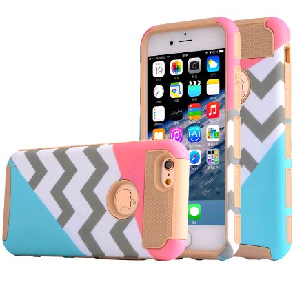 iPhone 6S Plus Case,iPhone 6 Plus Case,BAISRKE [2in1] Heavy Duty Hybrid Hard Case for Apple Iphone 6/6S Plus(5.5 inch) Powder Blue Mint Teal and Coral Pink Split Chevron Design Cover (Gold)
