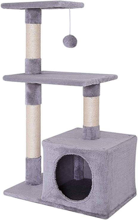 dibea Cat Tree Activity Centre Sisal Climbing Toy, 80 cm, Light Grey