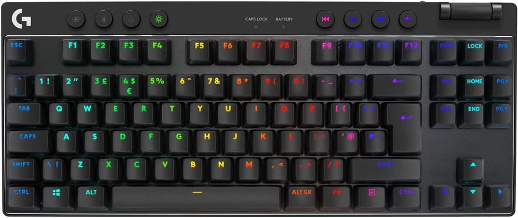 Logitech G PRO X TKL LIGHTSPEED Wireless Gaming Keyboard, Ultra Portable Tenkeyless Design, LIGHTSYNC RGB, Tactile Switches (GX Brown), QWERTY UK English Layout, Black