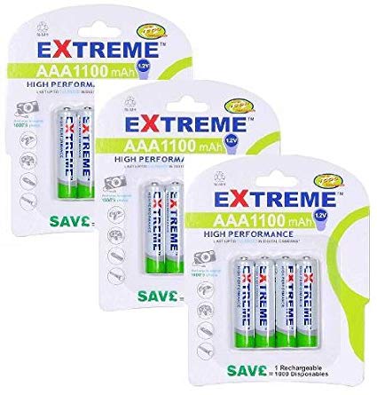 EXTREME 1100 mAh AAA Rechargeable batteries 12 pack