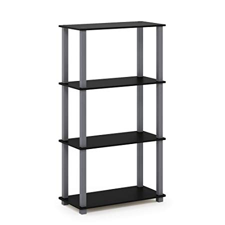 Furinno 18028BK/GY Turn-S 4-Tier Display Rack with Square Tube, Black/Grey