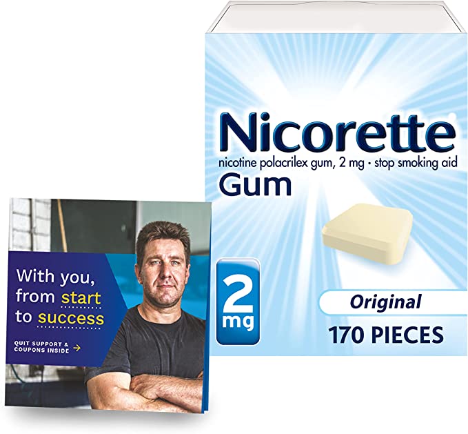 Nicorette 2 mg Nicotine Gum to Help Quit Smoking with Behavioral Support Program - Original Unflavored Stop Smoking Aid, 170 Count
