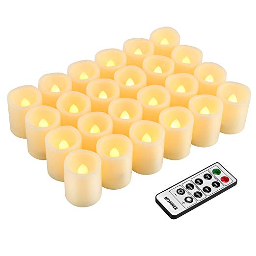 Kohree Flameless Candles LED Battery Candle Votive Unscented Flameless Pillar with Remote Control Timer Christmas Candles, Dim 1.5 inchesx1.9 inches, Set of 24 (Warm White)