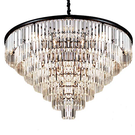 MEEROSEE Crystal Chandelier Modern Chandeliers Lighting 24 Lights Island Contemporary Raindrop Pendant Ceiling Light Fixture 7-Tier for Dining Room Living Room Kitchen Hotel W39.37" E12 Bulbs