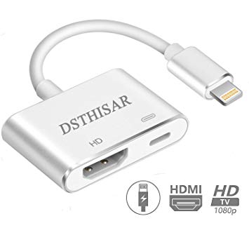 DSTHISAR Digital HDMI Adapter Converter New Edition 2 in 1 Plug and Play Digital AV Connector Compatible for Phone Xs Max XR X 8 7 6 Plus Pad Pod(Silver)