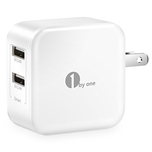 1byone 24W 2.4A Dual USB Wall Charger with Smart Charging Technology for iPhone, iPad, Samsung Galaxy, HTC, Nexus, Moto, Blackberry, and More - White