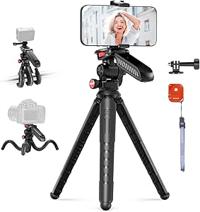 NEEWER Mini Flexible Tripod for iPhone & Camera with Remote/Handle/Phone Holder/Action Camera Adapter, Portable Pocket Desk Tripod for Travel Vlogging Compatible with iPhone GoPro Samsung, TP36