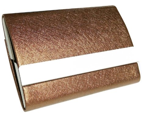 Business Card Holder By Apor - Oracle Grain Leather Business Card Case with Magnetic Shut To Keep Business Cards in Mint Condition - Gold