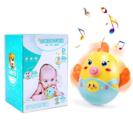 AOLVO Baby Teething Toy, Cute Chick Tumbler Doll Roly-Poly with Bell Rattle Toy Waterproof Bath Toy, Baby Musical Toy Weaning Pacifier Molar Teether for Boys Girls Toddlers Kids, Above 3 Months