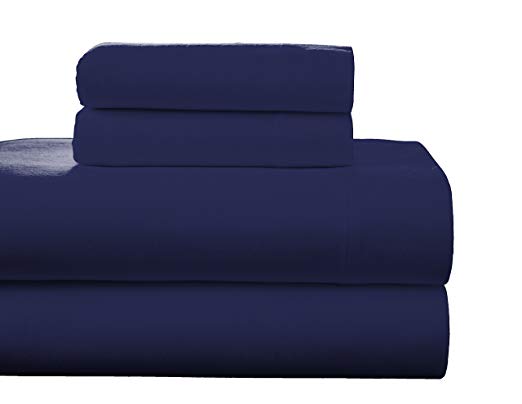 Pointehaven Flannel Deep Pocket Sheet Set with Oversized Flat Sheet, Full, Navy