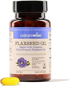 NatureWise Flaxseed Oil 1200mg Softgels with 720mg ALA, Fish Free Omega, Omega 3 6 9, Supplement for Heart Health - Made with Organic, Cold Pressed Flaxseed Oil, Non-GMO - 30 Softgels[1-Month Supply]