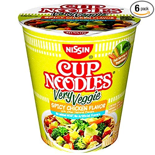 Nissin Cup Ramen Noodle Soup, Very Veggie Spicy Chicken Flavor, 2.75 Ounce (Pack of 6)