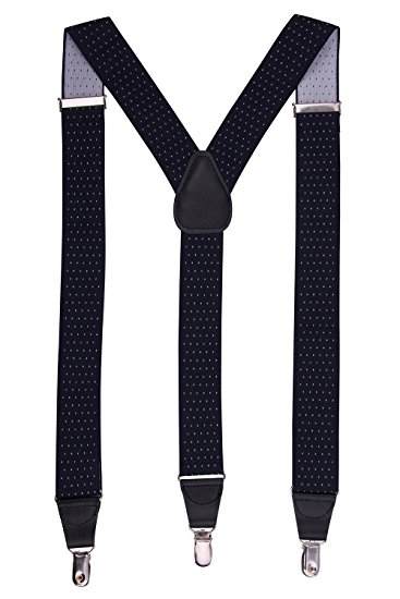 JINIU Men's Fashion Soild Straight Clip On Leather connector Elastic Suspenders