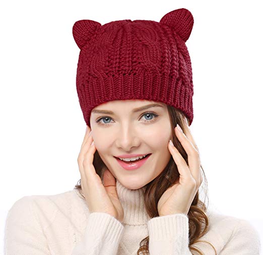 Bellady Women's Hat Cat Ear Crochet Braided Knit Caps