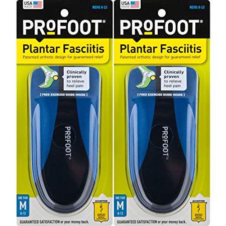 ProFoot Orthotic Insoles for Plantar Fasciitis & Heel Pain, Men's 8-13, 2 Pair