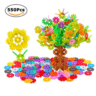 Bestfy Educational Building Blocks 550 Pieces Snowflake Interlocking Plastic Building Discs Brain Flakes Stem Toys for Kids Boys and Girls - 14 Colors with Storage Bag/Booklet