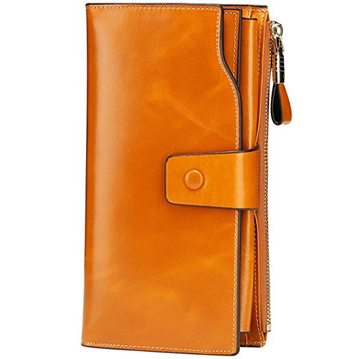 Itslife Women's Large Capacity Luxury Wax Genuine Leather Cluth Wallet Card Holder Ladies Purse
