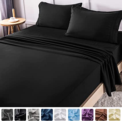 LIANLAM King Bed Sheets Set - Super Soft Brushed Microfiber 1800 Thread Count - Breathable Luxury Egyptian Sheets 16-Inch Deep Pocket - Wrinkle and Hypoallergenic-4 Piece(King, Black)