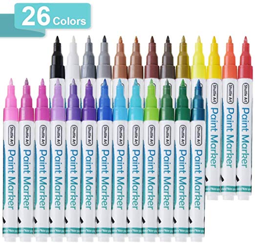 Paint Pens,Shuttle Art 26 Colours Acrylic Paint Markers, Low-Odor Water-Based Quick Dry Paint Markers for Rock, Wood, Metal, Plastic, Glass, Canvas, Ceramic