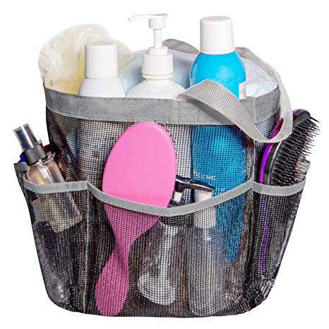 Attmu Mesh Shower Caddy, Quick Dry Shower Tote Bag Oxford Hanging Toiletry and Bath Organizer with 8 Storage Compartments for Shampoo, Conditioner, Soap and Other Bathroom Accessories, Grey