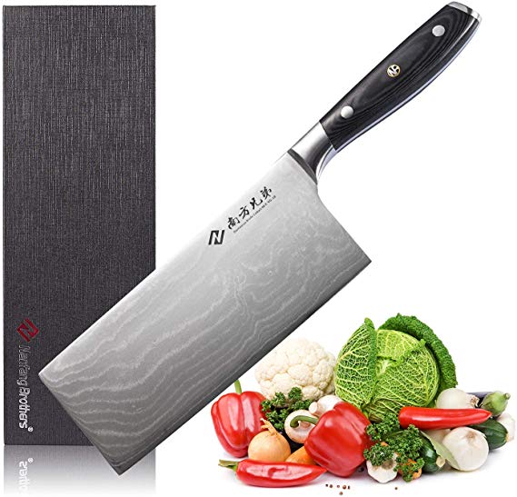 Damascus Cleaver Knife, 7.2" Stainless Steel Chinese Chef Knives Vegetable Knife with Wooden Handle, Multipurpose Use for Kitchen or Restaurant