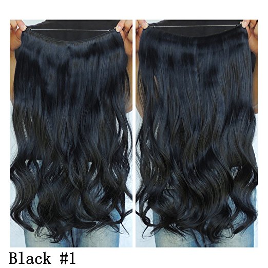 Secret Halo Hair Extensions Flip in Curly Wavy Hair Extension Synthetic Women Hairpieces 20" (Black #1)