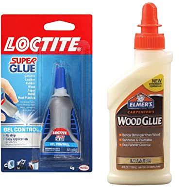 Loctite 234790-6 Super Glue Gel Control, 4-Gram Bottle, 6 Pack & Elmer's Products E7000 Carpenters Wood Glue, 4 Fl oz, Yellow, 4 Fl oz