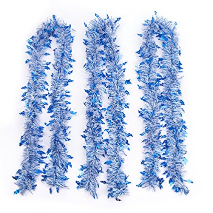iPEGTOP 3Pcs x 6.6FT Hanging Tinsel Garland, Classic Christmas Wedding Party Holiday Tinsel Ornaments Christmas Tree Decorations, White & Blue