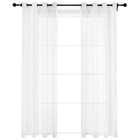 Bermino White Sheer Curtains 54 x 84 inch Voile Grommet Semi Sheer Curtains for Bedroom Living Room Set of 2 Curtain Panels