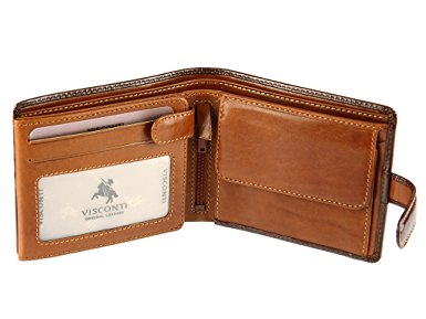 Visconti TR-35 Classic Tri Fold Wallet / ID Holder Wallet made of Veg Tan Leather