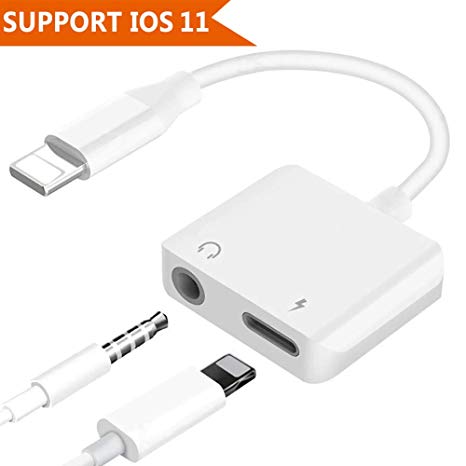 Headphone Adapter for iPhone Adapter,Splitter 2 in 1 Cable to Audio Jack Headset Female Aux Stereo Extender and Cellphone Adapter for iPhone X/8/8 Plus/X/7/7 Plus,Compatible iOS 11.3 or Later -White