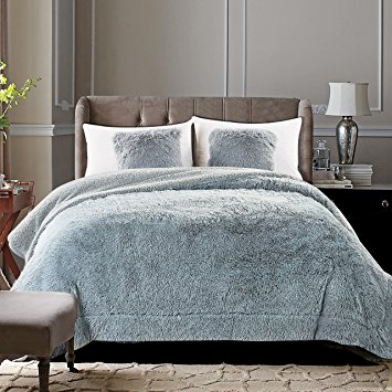 Chanasya Super Soft Long Shaggy Chic Fuzzy Fur Faux Fur Warm Elegant Cozy With Fluffy Sherpa Gray Bed Blanket Queen / Full - Solid Shaggy Gray