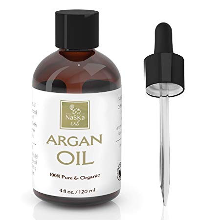 Pure Argan Organic Oil by Naska, Moroccan Argan Oil 4oz, USDA Certified Organic Virgin 100% Pure Cold Pressed. Great Treatment for Dry and Damaged Hair, Dry Skin and Nails