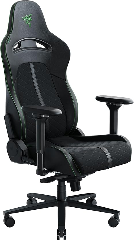 Razer Enki Gaming Chair: All-Day Comfort - Built-in Lumbar Arch - Optimized Cushion Density - Dual-Textured, Eco-Friendly Synthetic Leather - Reactive Seat Tilt & 152-Degree Recline - Black/Green