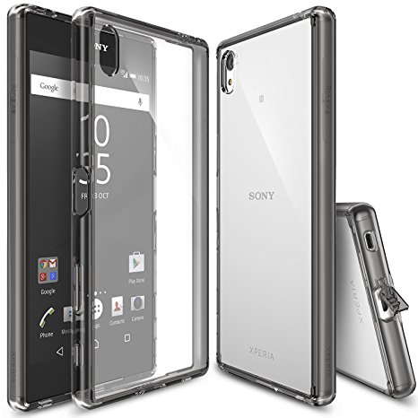 Xperia Z5 Premium Case, Ringke [Fusion] Crystal Clear PC Back TPU Bumper w/ Screen Protector [Drop Protection/Shock Absorption Technology][Attached Dust Cap] For Sony Xperia Z5 Premium - Smoke Black