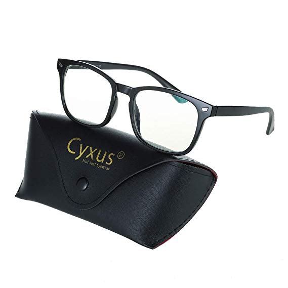 Cyxus Blue Light Filter Computer Glasses for Blocking UV Headache [Anti Eye Fatigue] Vintage Eyeglasses, Unisex(Men/Women) (Pure Black / TR90 Frame)