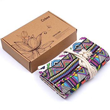 Pencil Case Cobee Canvas Colored Pencil Roll Up Wrap for Artist and Student, Bohemian Color (48)