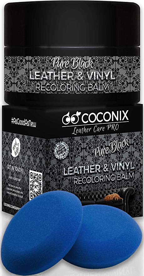Coconix Leather Recoloring Balm Pure Black with Applicator - Recolor, Renew, Repair & Restore Aged, Faded, Cracked, Peeling and Scuffed Leather & Vinyl Couches, Boat or Car Seats, Furniture 8 oz
