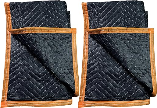 TripDock Set of 2 Moving Blanket- 72" x 40" Durable & Heavy Duty Packing Shipping Blanket - Protect Furniture & Appliances During Relocation/Orange & Black