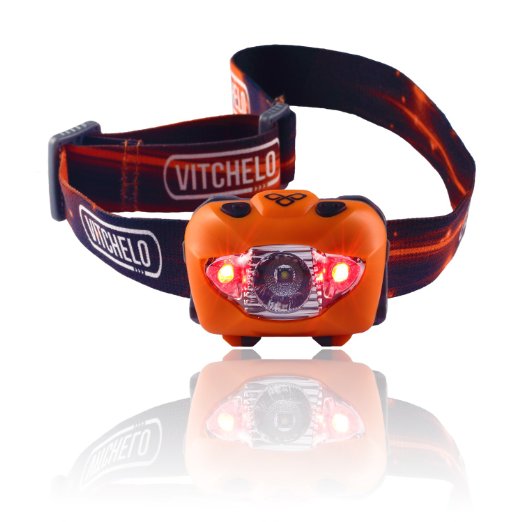 Brightest & Best Led Headlamp Flashlight with Red Lights for Reading Outdoor Running Camping Backpacking Fishing Hunting Climbing Walking Jogging - Waterproof Work Light Headlamps with Batteries (Orange)