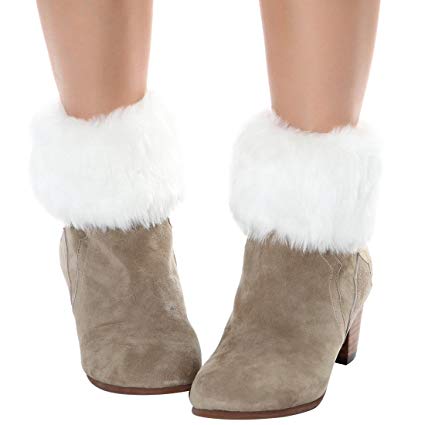 FAYBOX Women Winter Faux Fur Boot Cuff Knitting Leg Warmers Short