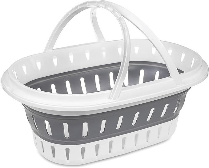 ASAB Collapsible Oval Laundry Basket | Clothes Organiser Basket | Kitchen Storage Basket With Handles | Space Saving Multi-Purpose Bin | Foldable Washing Tub | Portable Pop-Up Laundry Baskets