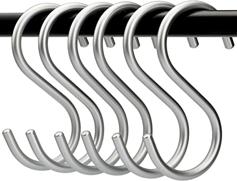 XINJUE 6 Pieces (Solid) Silver Aluminum Alloy S-Shaped Hook/Hook/Universal/Hook, Suitable for Bedroom/Closet/Corridor/Kitchen/Bathroom/Office/Workshop/Pool/Indoor and Outdoor Flower Baskets, etc.