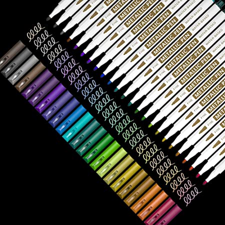 Metallic Marker Pens, Shuttle Art 24 Colors Metallic Paint Markers Fine Point for DIY Card, Calligraphy, Art and Crafting Projects, Works Great on Black Paper, Scrapbooks, Fabric, Rock