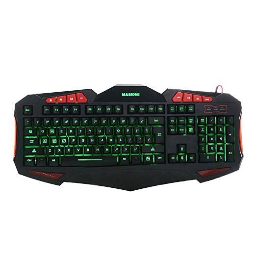 Masione® Domineering LED USB Gaming Keyboard with 7 Adjustable Colorful Backlights--- Illuminated Backlit Halo Breathing light USB Wired Multimedia Pro Gaming Keyboard for PC, Antiskid Hand Holder, Waterproof, Multimedia,Ergonomic