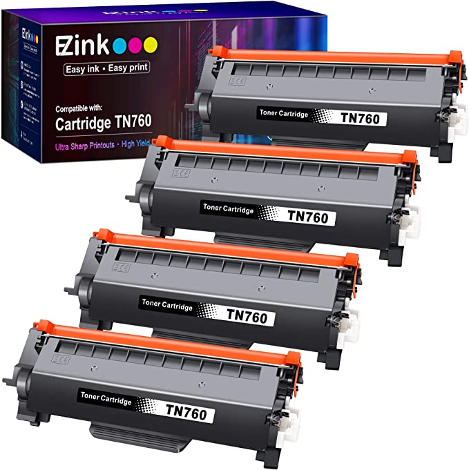 E-Z Ink (TM) Compatible Toner Cartridge Replacement for Brother TN760 TN-760 TN730 to Use with HL-L2350DW HL-L2395DW HL-L2390DW HL-L2370DW MFC-L2750DW MFC-L2710DW DCP-L2550DW Tray (Black,4 Pack)