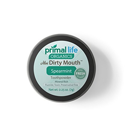 Dirty Mouth Organic Toothpowder MINI - #1 RATED BEST All Natural Dental Cleanser - Gently Polishes, Detoxifies, Re-Mineralizes and Strengthens Teeth - Better Than Toothpaste (Spearmint, 0.25 Ounces)